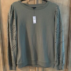 Talbots Green Eyelet Sleeve Sweatshirt